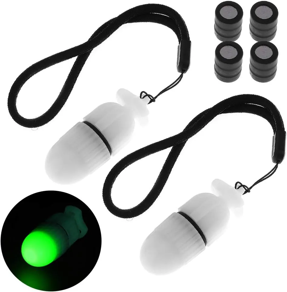 2Pc Underwater Strobe Signal Light Scuba Night Dive Marker LED Flashy Safety Lamp Firefly Diving Beacon Beam 200M Underwater 200 Hour Duration with Battery (Green)