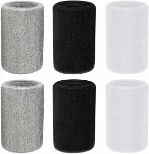 6 Pieces Athletic Sweatbands for Sports - Wristbands for Tennis, Basketball, Football, Running, Working Out, Gym, and Thick Gymnastics (Black, White, Gray)