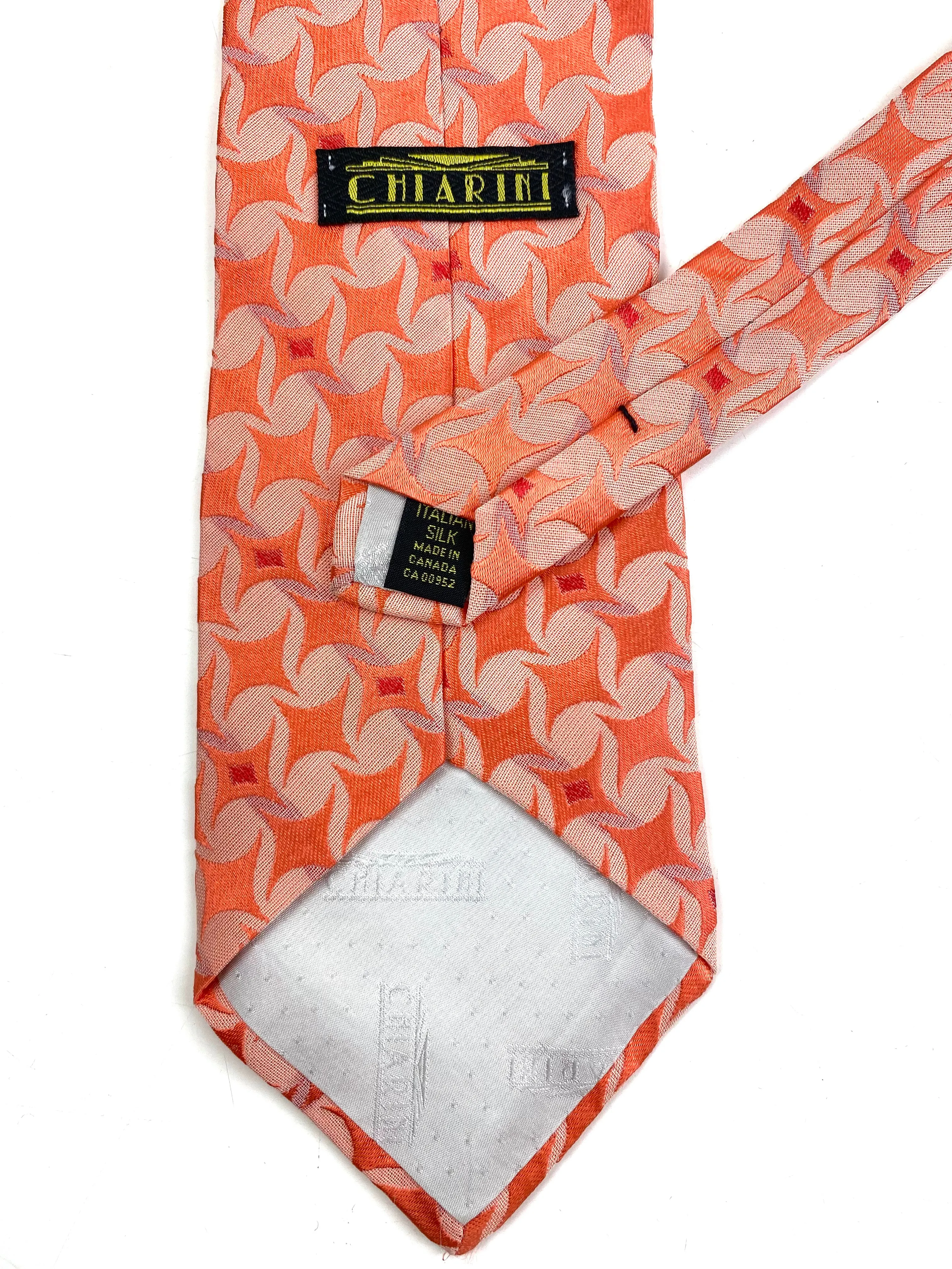90s Deadstock Silk Necktie, Men's Vintage Peach Colour Geometric Pattern Tie, NOS