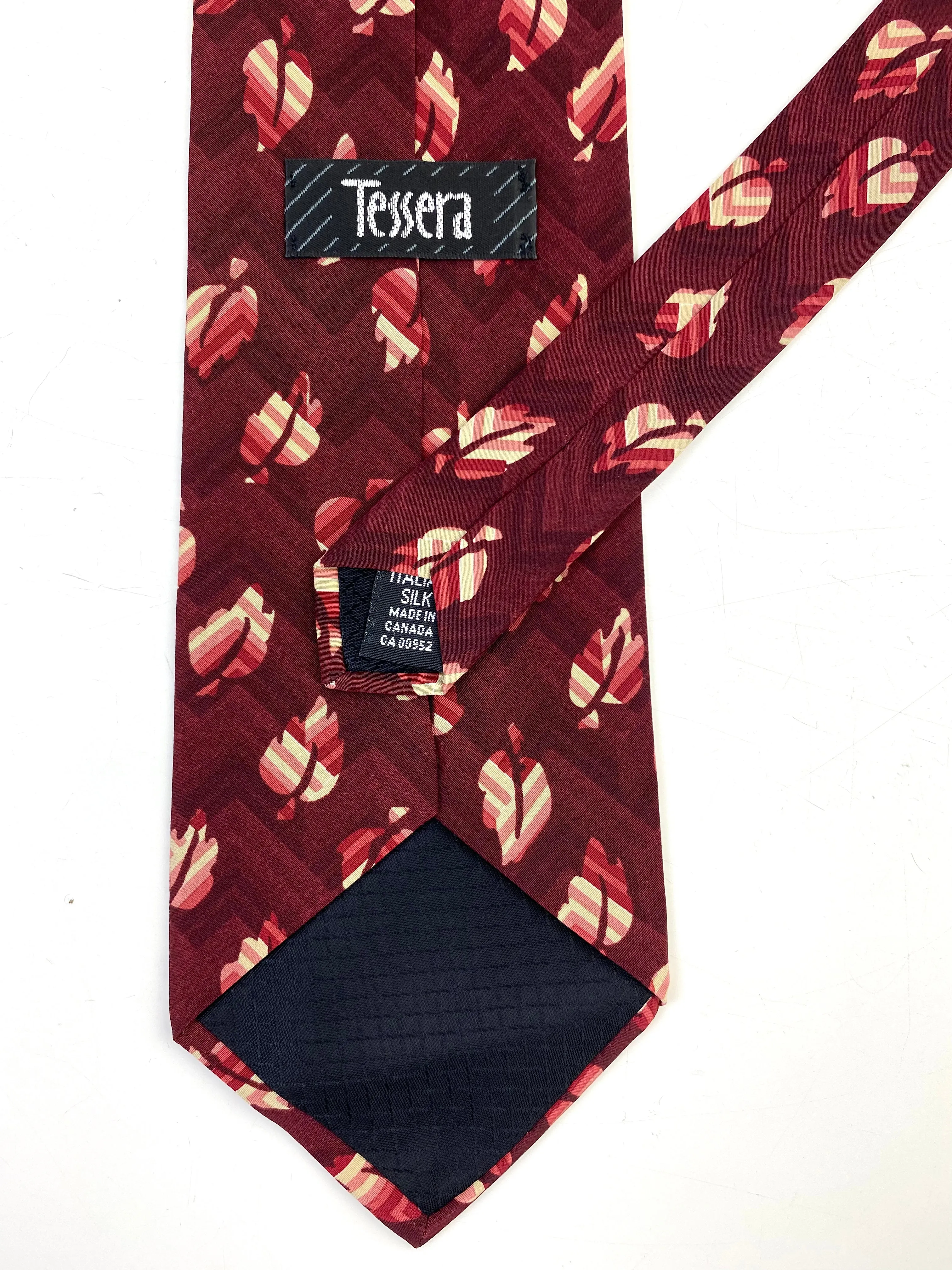 90s Deadstock Silk Necktie, Men's Vintage Wine Leaf Pattern Tie, NOS