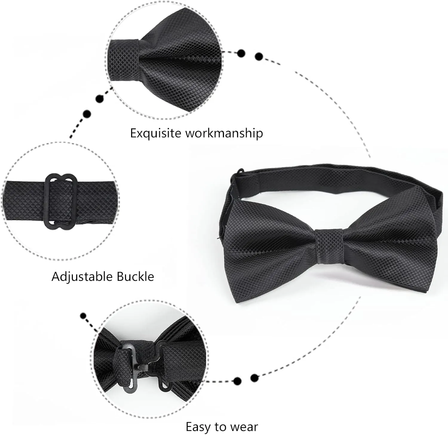 Alizeal Mens Solid Color Mini Squares Formal Banded Pre-tied Bow Ties, Pocket Square, Cufflinks Set Wedding Party Business