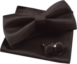 Alizeal Mens Solid Color Mini Squares Formal Banded Pre-tied Bow Ties, Pocket Square, Cufflinks Set Wedding Party Business