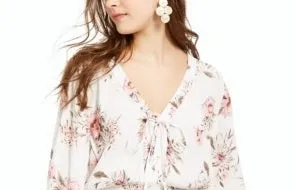 American Rag Junior's Printed Button Sleeve Top White/Pink Size X-Small