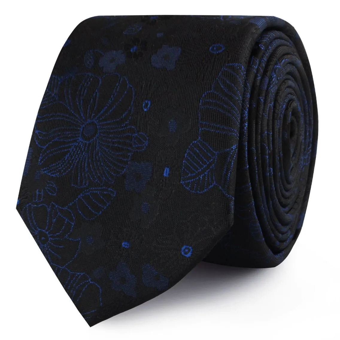 Asagao Midnight Blue-Black Floral Skinny Tie