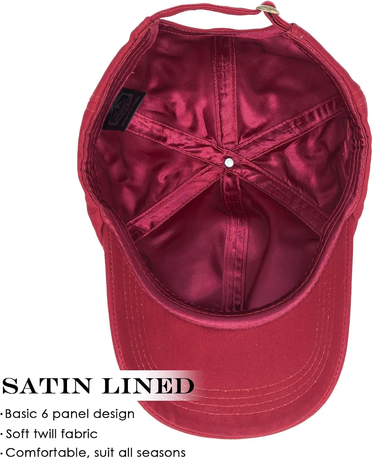 Baseball Cap Satin Lined Interior for Men and Women,Adjustable Baseball Cap Dad Golf Sun Hats