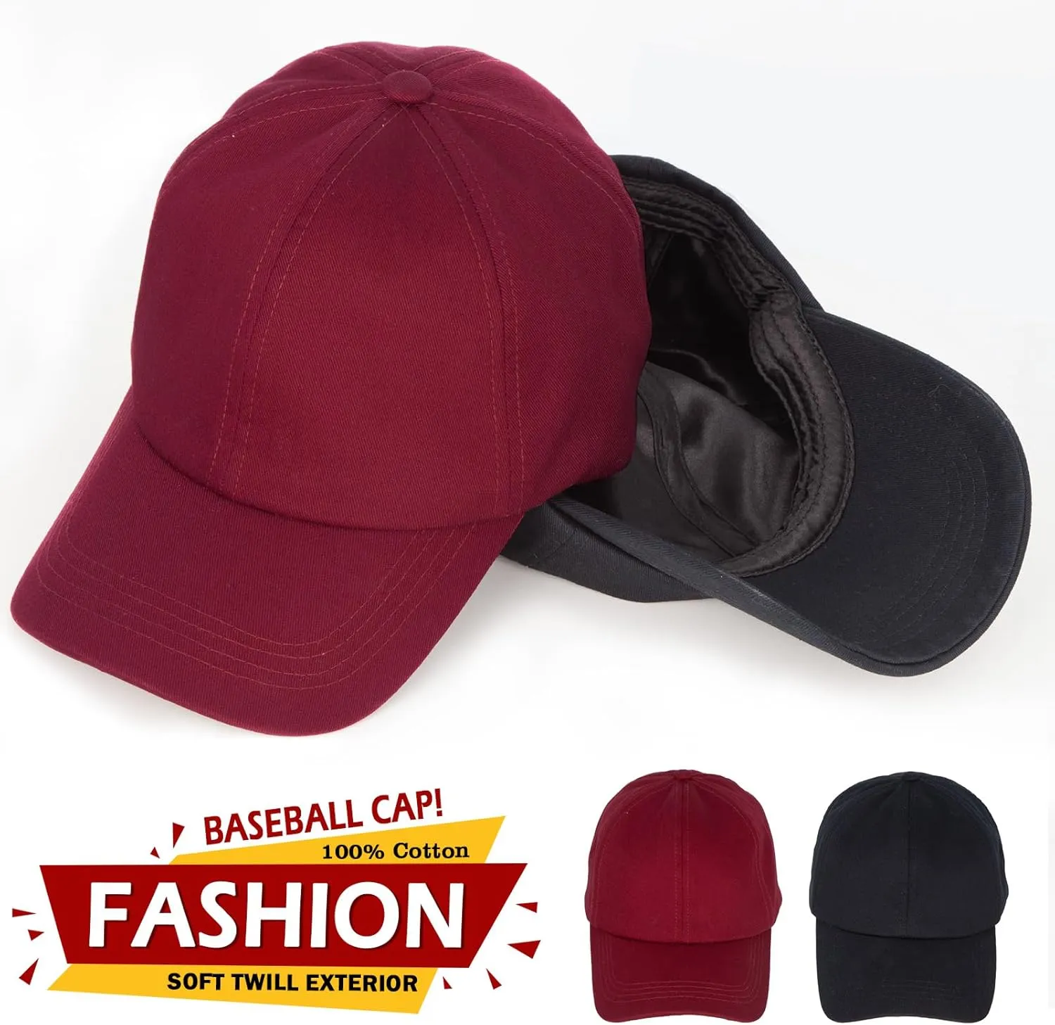 Baseball Cap Satin Lined Interior for Men and Women,Adjustable Baseball Cap Dad Golf Sun Hats