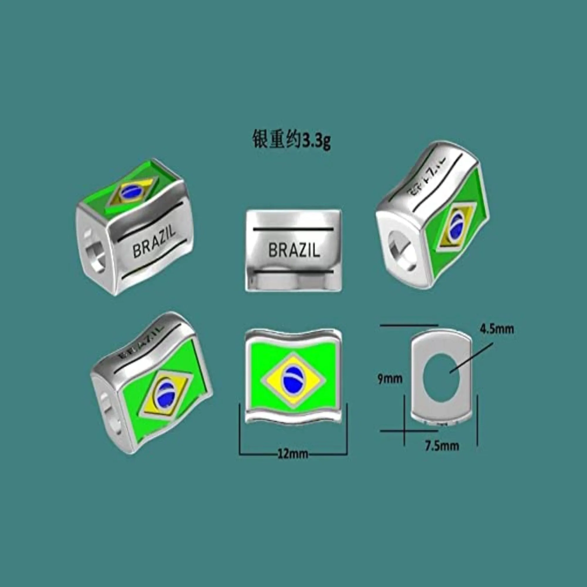 Brazil Country flag Bead Charm