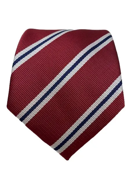 Burgundy, White and Navy Striped Tie
