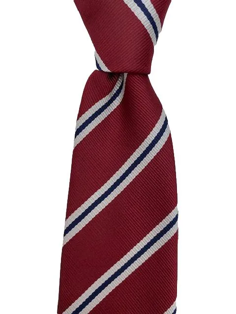 Burgundy, White and Navy Striped Tie