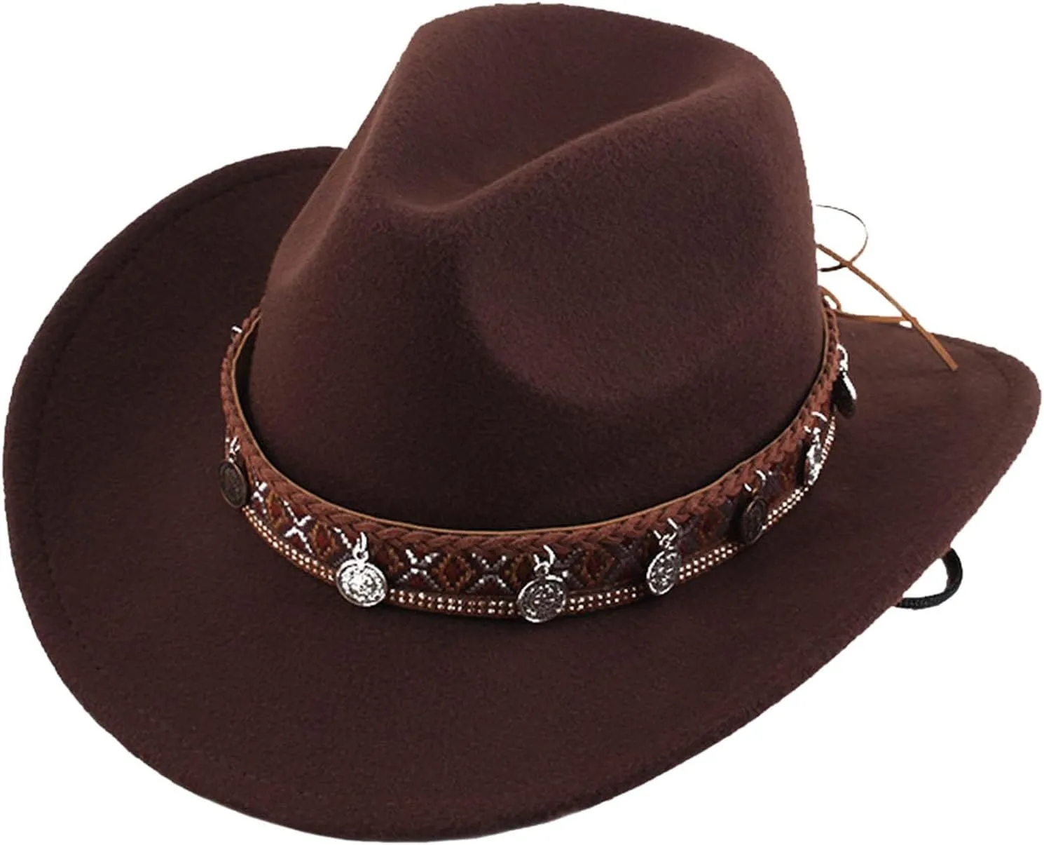 Cowboy Hat for Women Men Western Felt Cowboy Cowgirl Hat Wide Brim Retro Classic Roll Up Fedora Hats with Belt Buckle