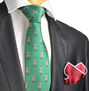 Deep Grass Green Holiday Bear Necktie Set