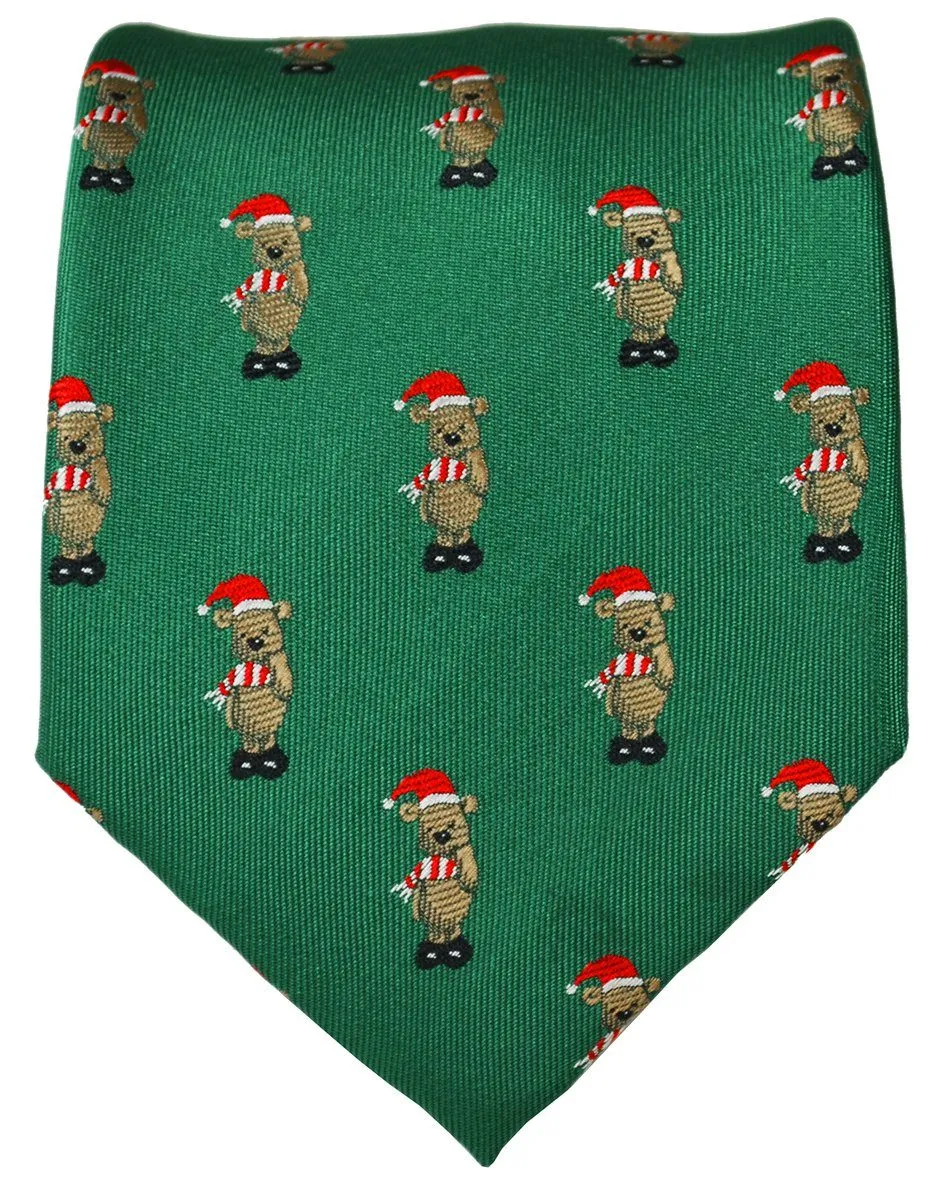 Deep Grass Green Holiday Bear Necktie Set