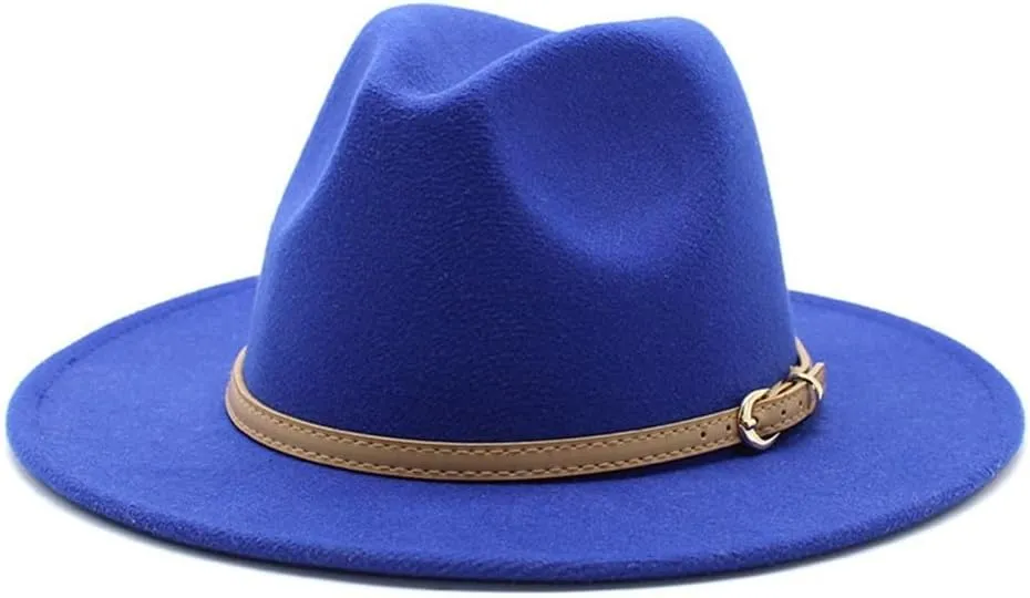 DHAEY Autumn and Winter British Style Jazz Woolen Hat, Big Brimmed Hat Classic Hat Fashion Woolen Hat Men and Women's Felt Hat Luopan Caps & Hats (Color : Royal Blue, Size : M)