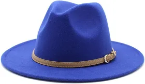 DHAEY Autumn and Winter British Style Jazz Woolen Hat, Big Brimmed Hat Classic Hat Fashion Woolen Hat Men and Women's Felt Hat Luopan Caps & Hats (Color : Royal Blue, Size : M)