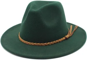 DHAEY European and American Fedora Hat Autumn and Winter Woolen Hat Cross-Border Jazz Hat Men's and Women's Woolen Hats Luopan Caps & Hats(Dark Green)