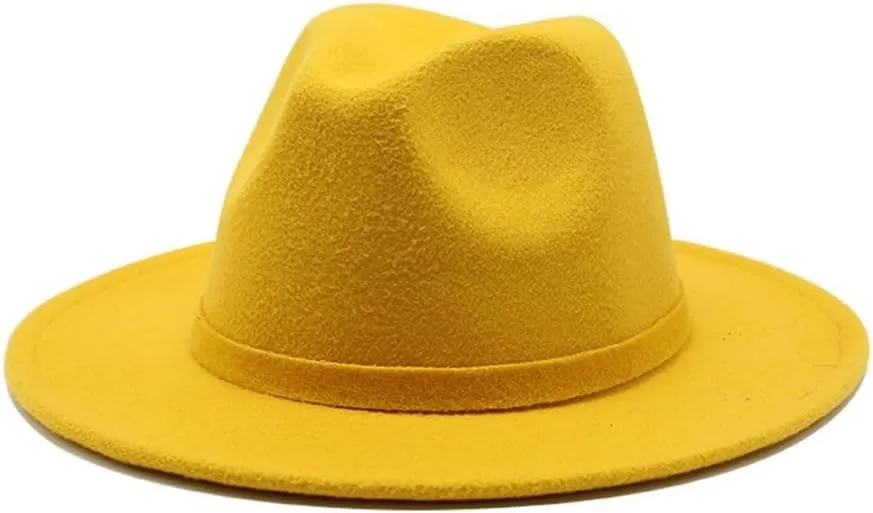 DHAEY Popular Classic Jazz Hat Autumn and Winter New Woolen Hat Men's and Women's Simple Cloth Felt Big Brim Hat Luopan Caps & Hats (Color : Rose Red, Size : 56-58cm)