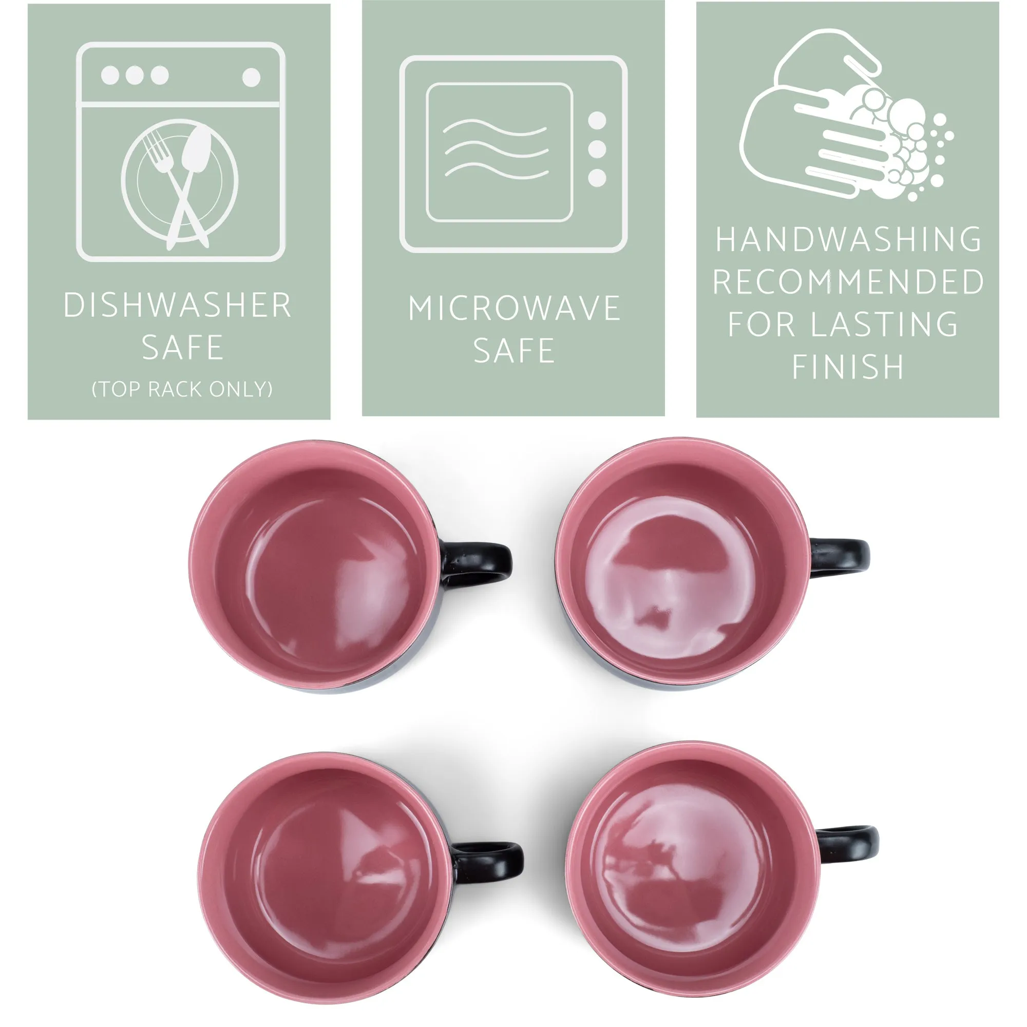Elanze Designs Large Color Pop 24 ounce Ceramic Jumbo Soup Mugs Set of 4, Pink