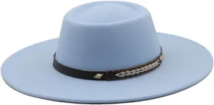 Fedoras Hats for Women Wide Brim Dress Hat Felted Hat Panama Church Wedding Men Cap Sky Blue 56-58CM, Medium