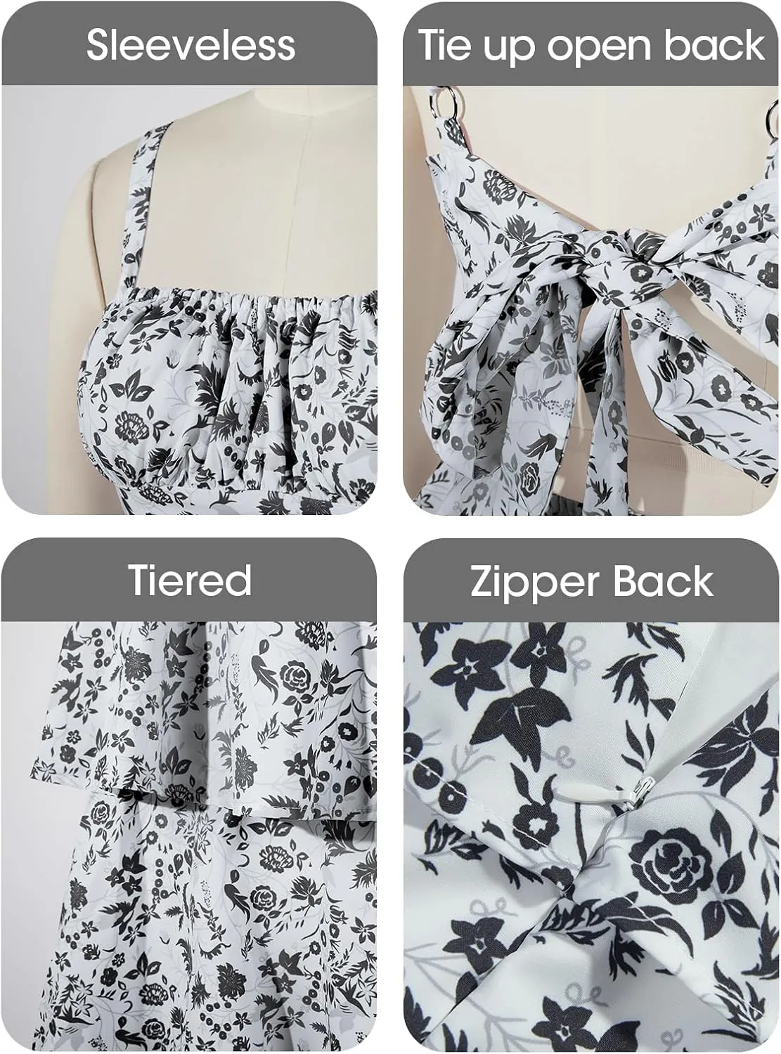 Fisoew Womens Floral Maxi Dresses Spaghetti Strap Casual Sleeveless Ruffle Flowy Tiered Dress