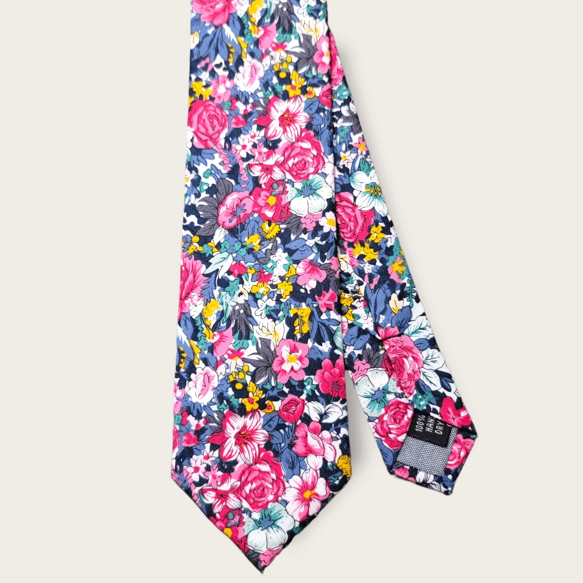 Floral Rose Pink Blue Slim Tie