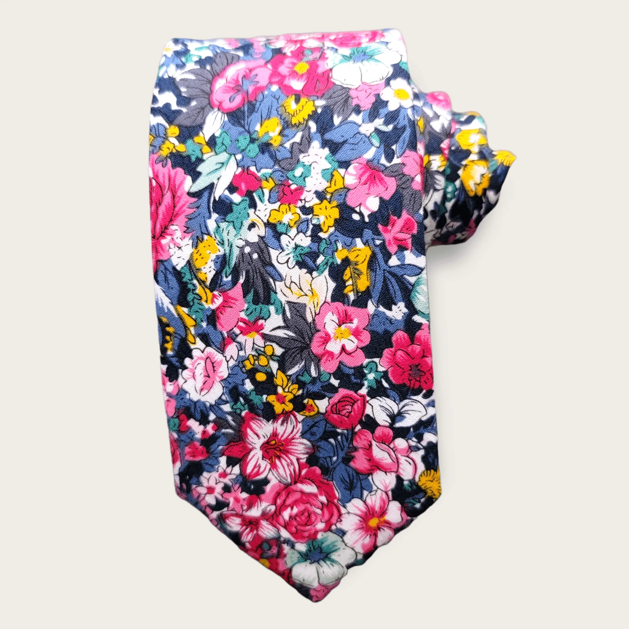 Floral Rose Pink Blue Slim Tie