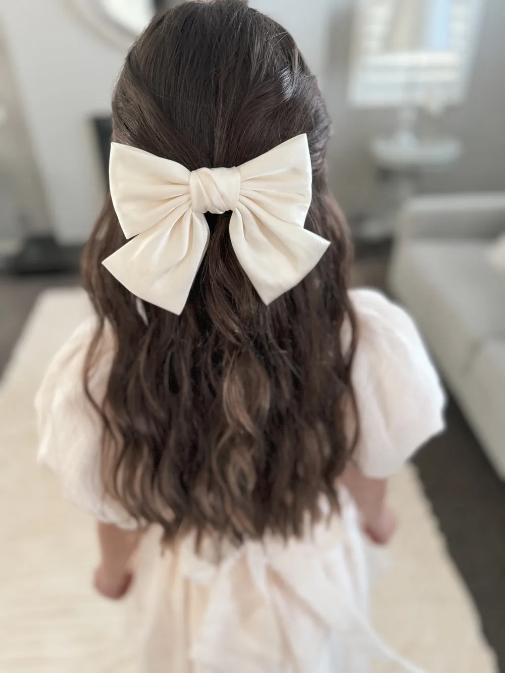 Girls Champagne Satin Bow