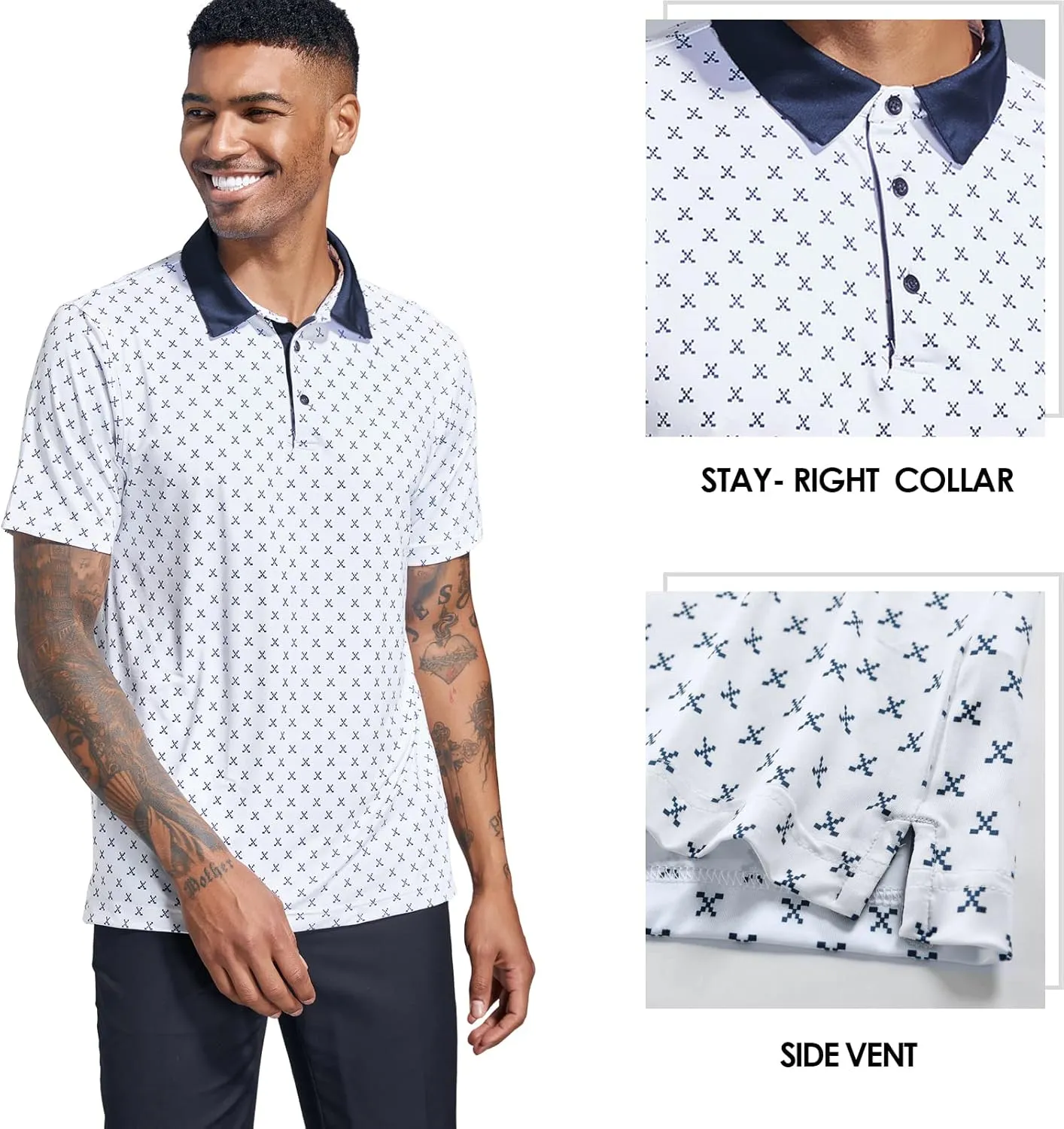 Golf Shirts for Men Dry Fit Performance Short Sleeve Print Moisture Wicking Polo Shirt