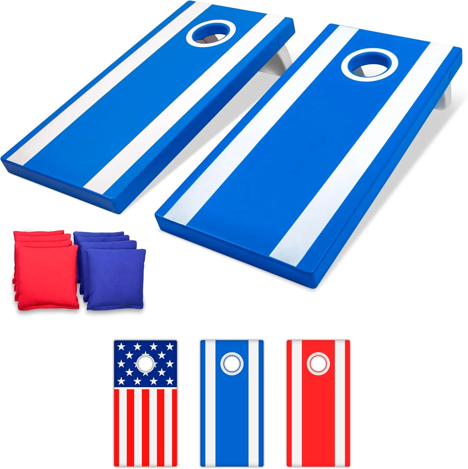 GoSports 4 x 2 ft All Weather Cornhole Boards - American Flag, Red, or Blue - Game Set Includes 8 Bean Bags & Rules