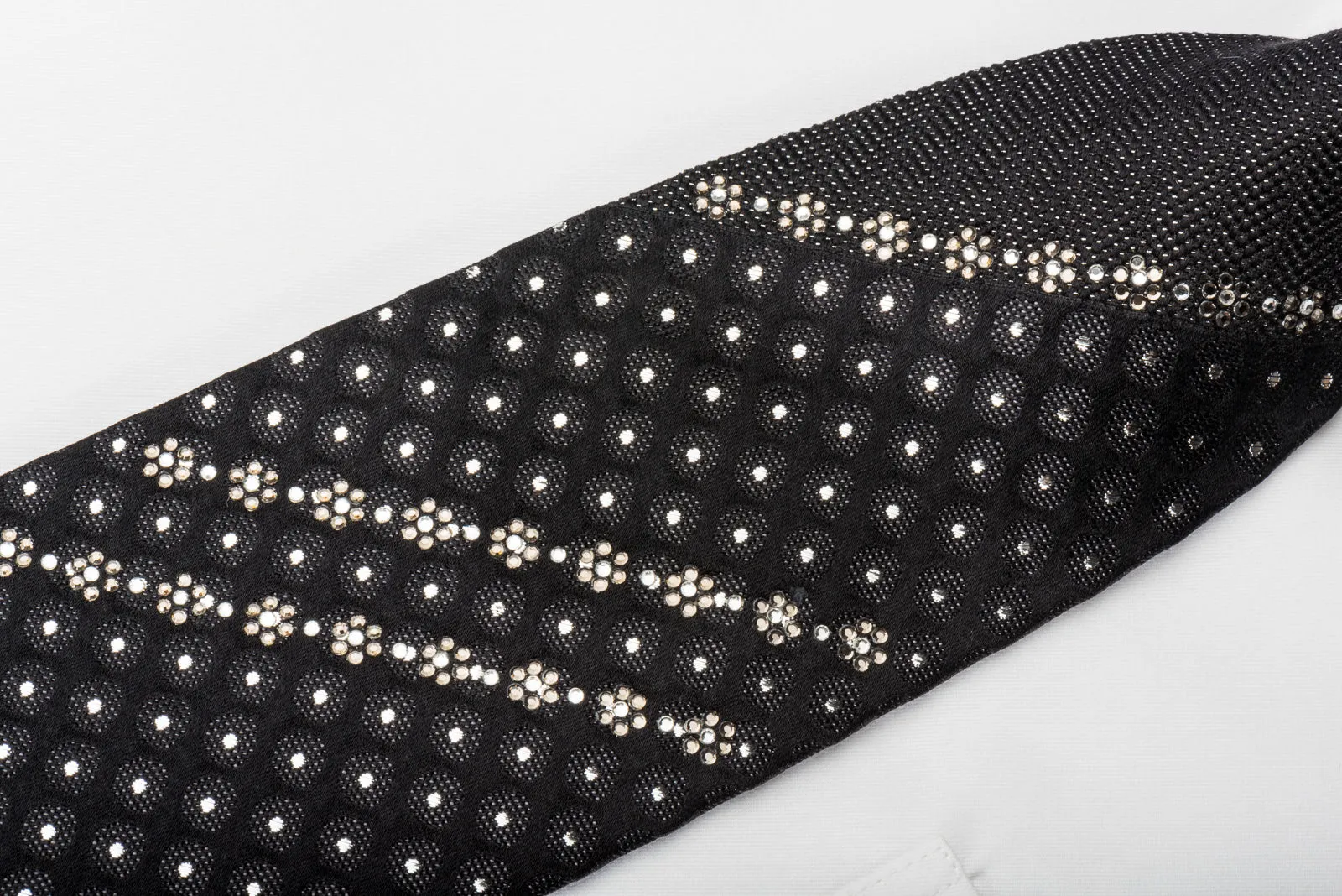 Grang Cia Silk Necktie Silver Dots On Black  Sparkling With Rhinestones