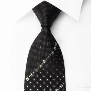 Grang Cia Silk Necktie Silver Dots On Black  Sparkling With Rhinestones