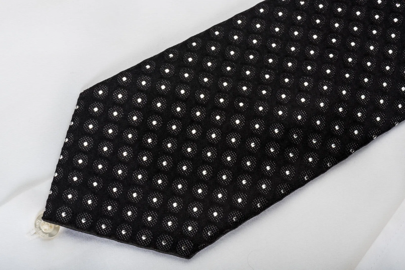 Grang Cia Silk Necktie Silver Dots On Black  Sparkling With Rhinestones