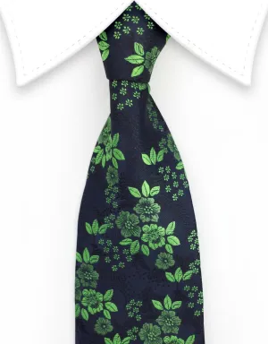 Green Floral Silk Necktie
