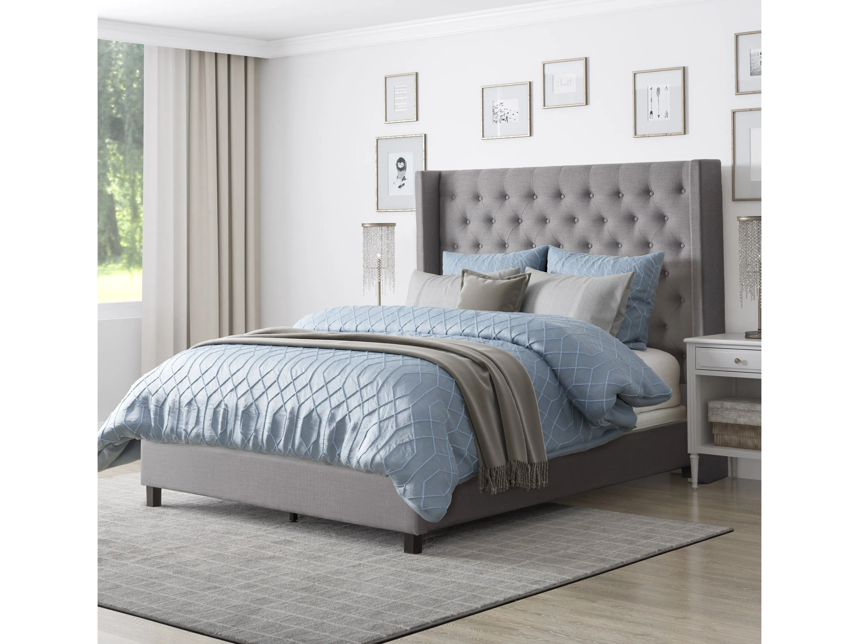 Grey Tufted Queen Bed