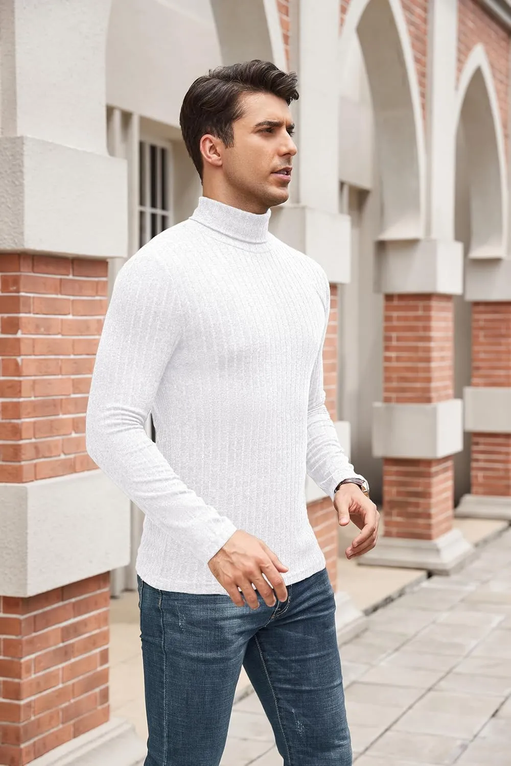 HiMONE Men Turtleneck Shirts Lightweight Long Sleeve Turtle Necks Ribbed Thermal Tops S-XXL