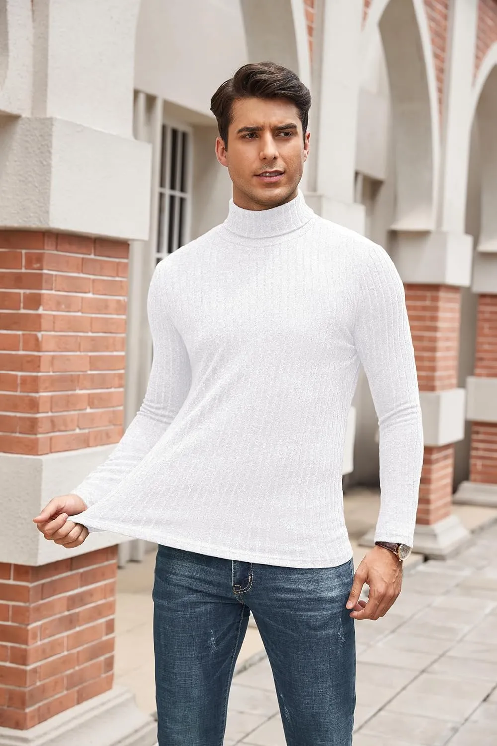 HiMONE Men Turtleneck Shirts Lightweight Long Sleeve Turtle Necks Ribbed Thermal Tops S-XXL