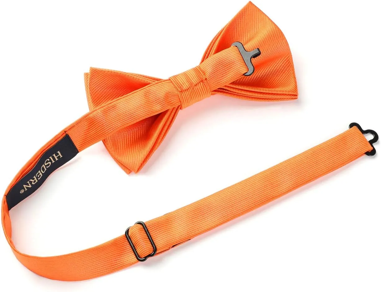 HISDERN Mens Bow Ties Solid Color Pre Tied Bowtie and Pocket Square Set Classic Formal Tuxedo Bowties for Wedding Party
