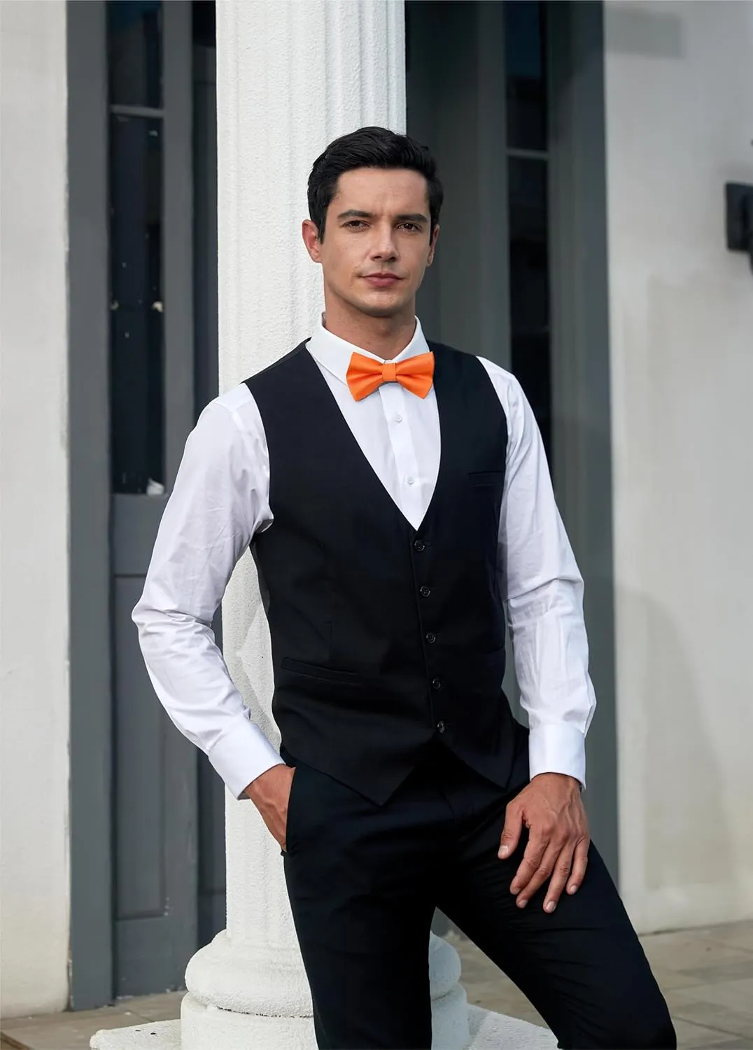 HISDERN Mens Bow Ties Solid Color Pre Tied Bowtie and Pocket Square Set Classic Formal Tuxedo Bowties for Wedding Party