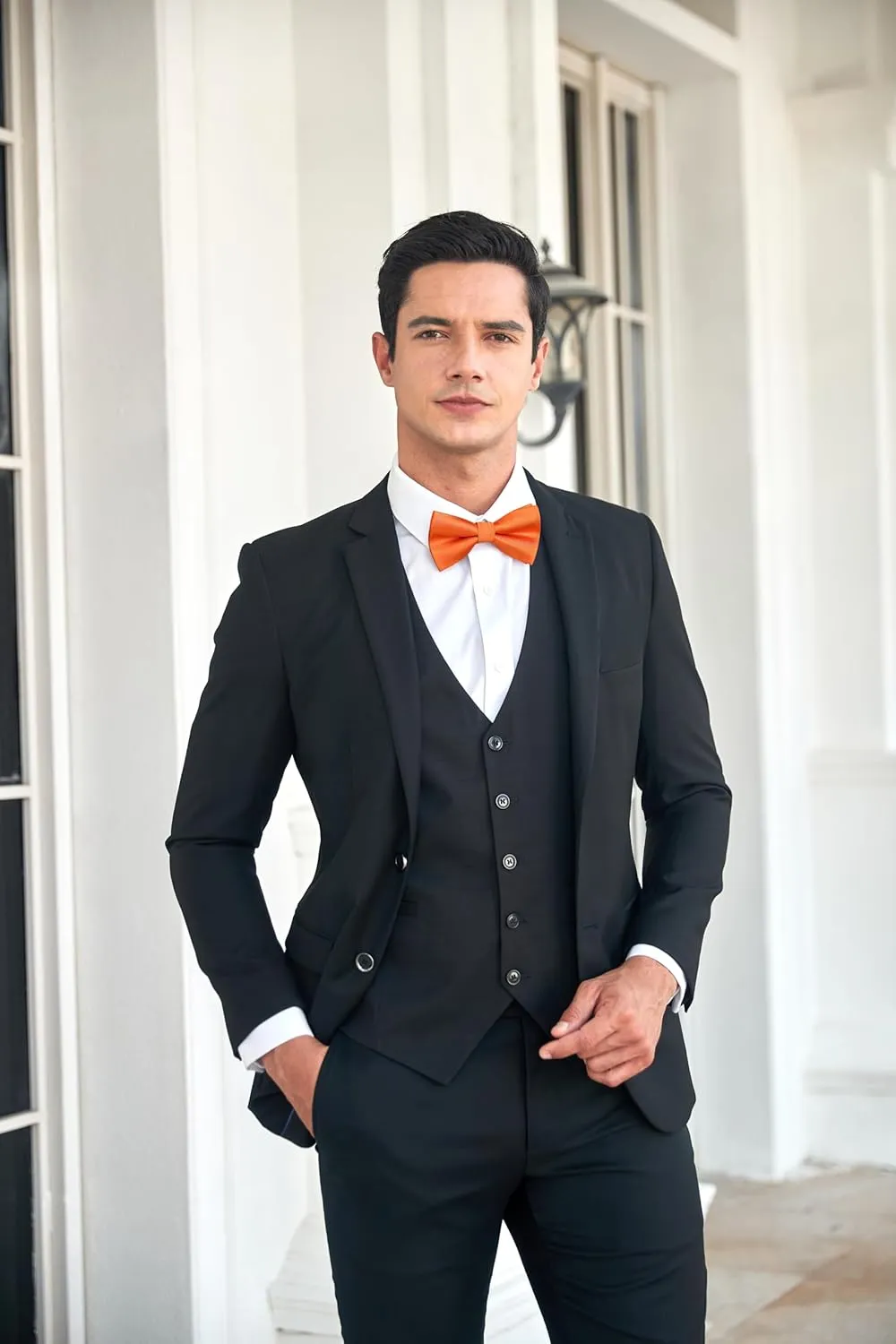 HISDERN Mens Bow Ties Solid Color Pre Tied Bowtie and Pocket Square Set Classic Formal Tuxedo Bowties for Wedding Party