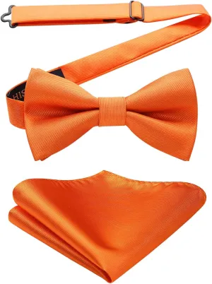 HISDERN Mens Bow Ties Solid Color Pre Tied Bowtie and Pocket Square Set Classic Formal Tuxedo Bowties for Wedding Party