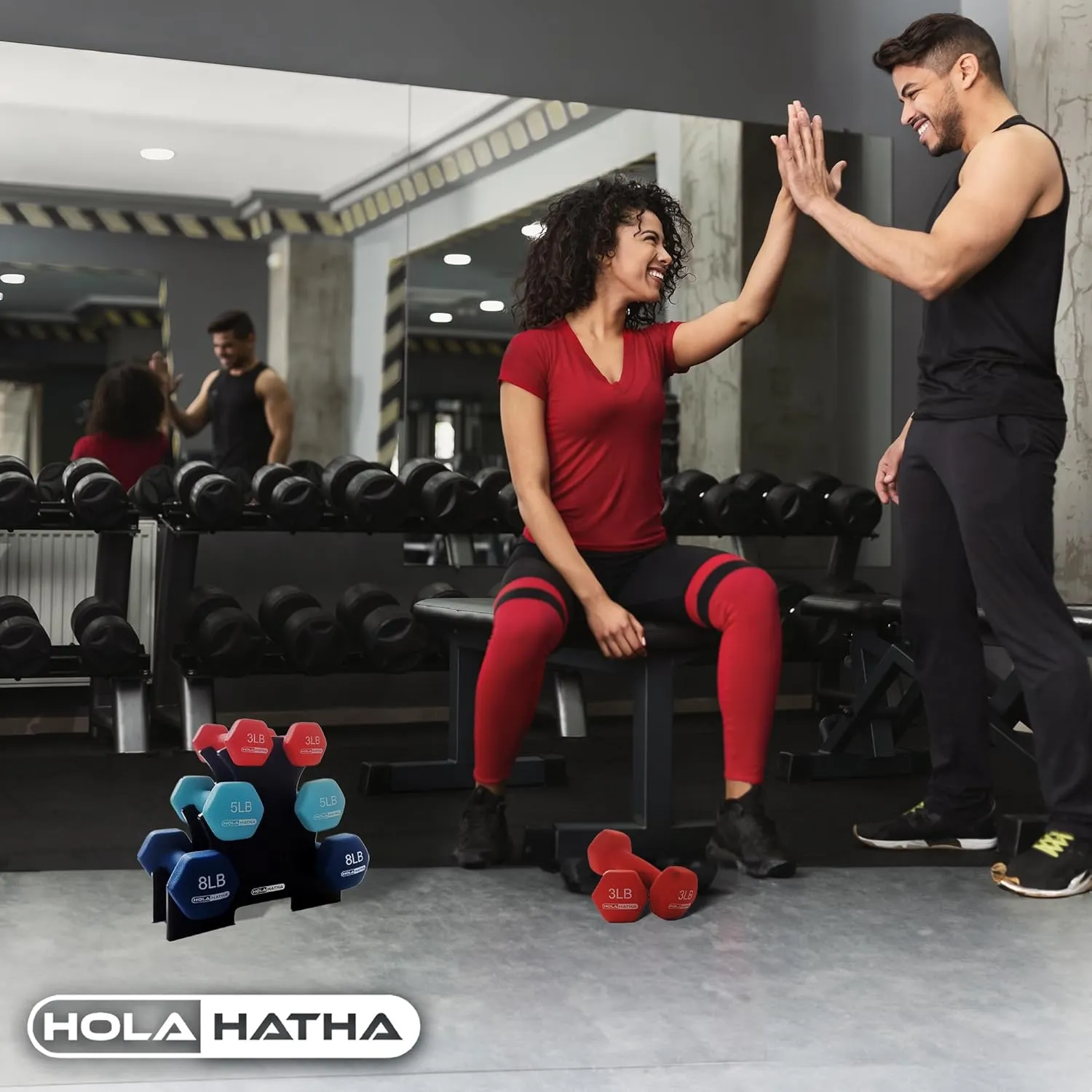 HolaHatha Neoprene Dumbbell Free Hand Weight Set with Rack, Ideal for Home Exercises to Gain Tone and Definition