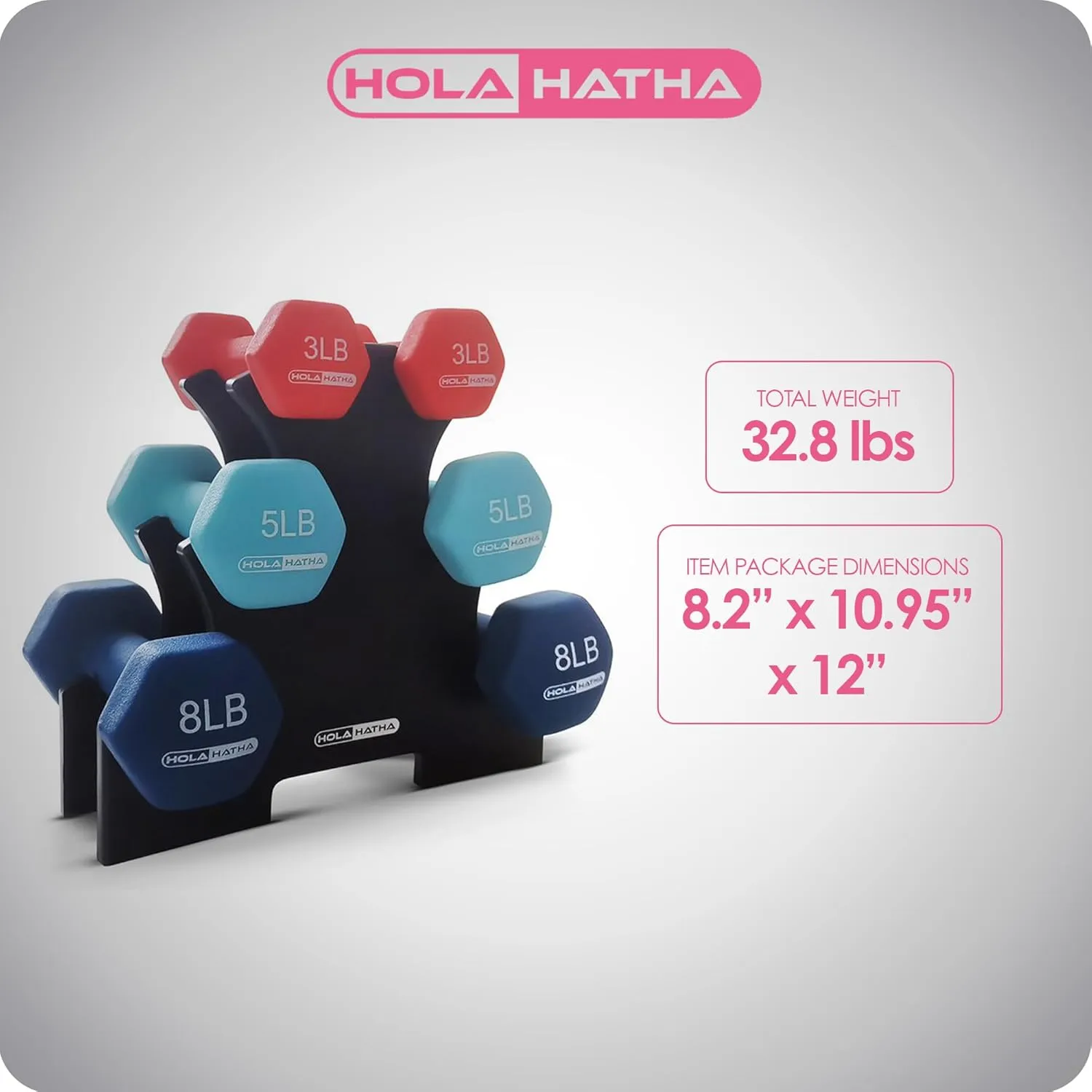 HolaHatha Neoprene Dumbbell Free Hand Weight Set with Rack, Ideal for Home Exercises to Gain Tone and Definition