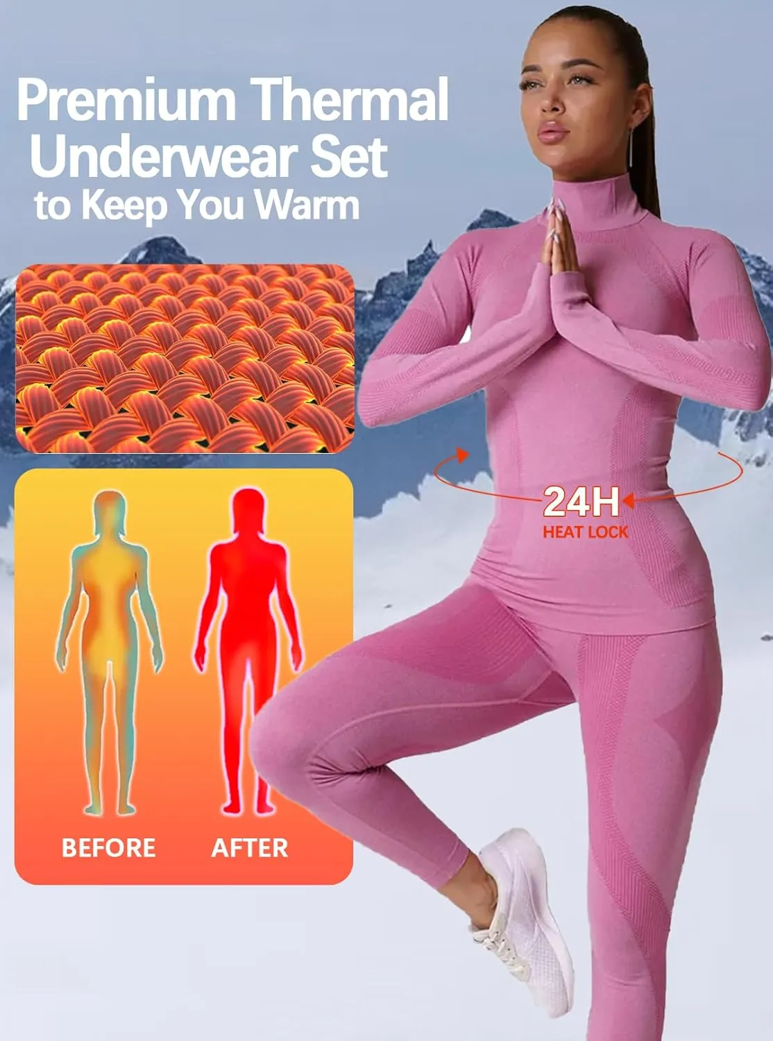 Inno Functional Wear Seamless Thermal Underwear for Women Pj Set Workout Ski Warm Base Layer Cold Weather Yoga Top Bottom
