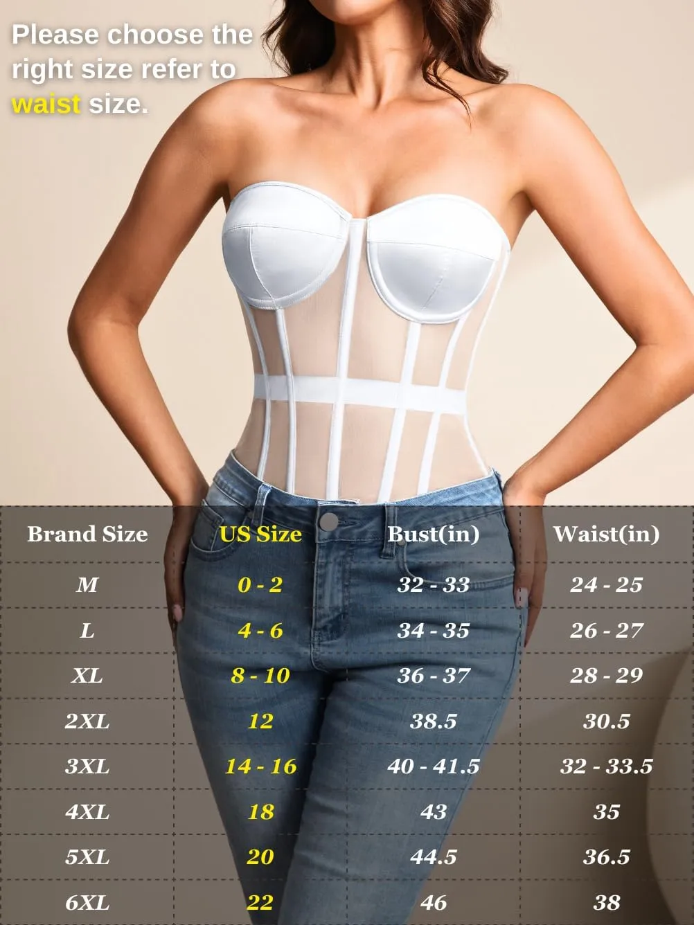 Kaei&Shi Sheer Mesh Overbust Corset,Sexy Strapless Lace Up Satin Bra Corsets Top For Women Going Out
