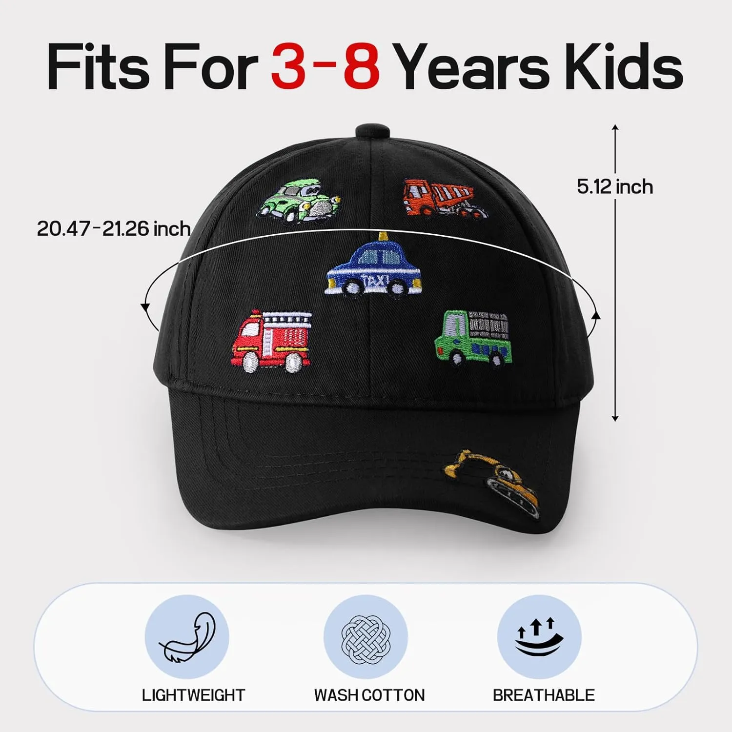 Kids Cute Car Embroidered Baseball Caps Toddler Trucker Hats Sun Protection Cap for Boys Girls 3-8 Years