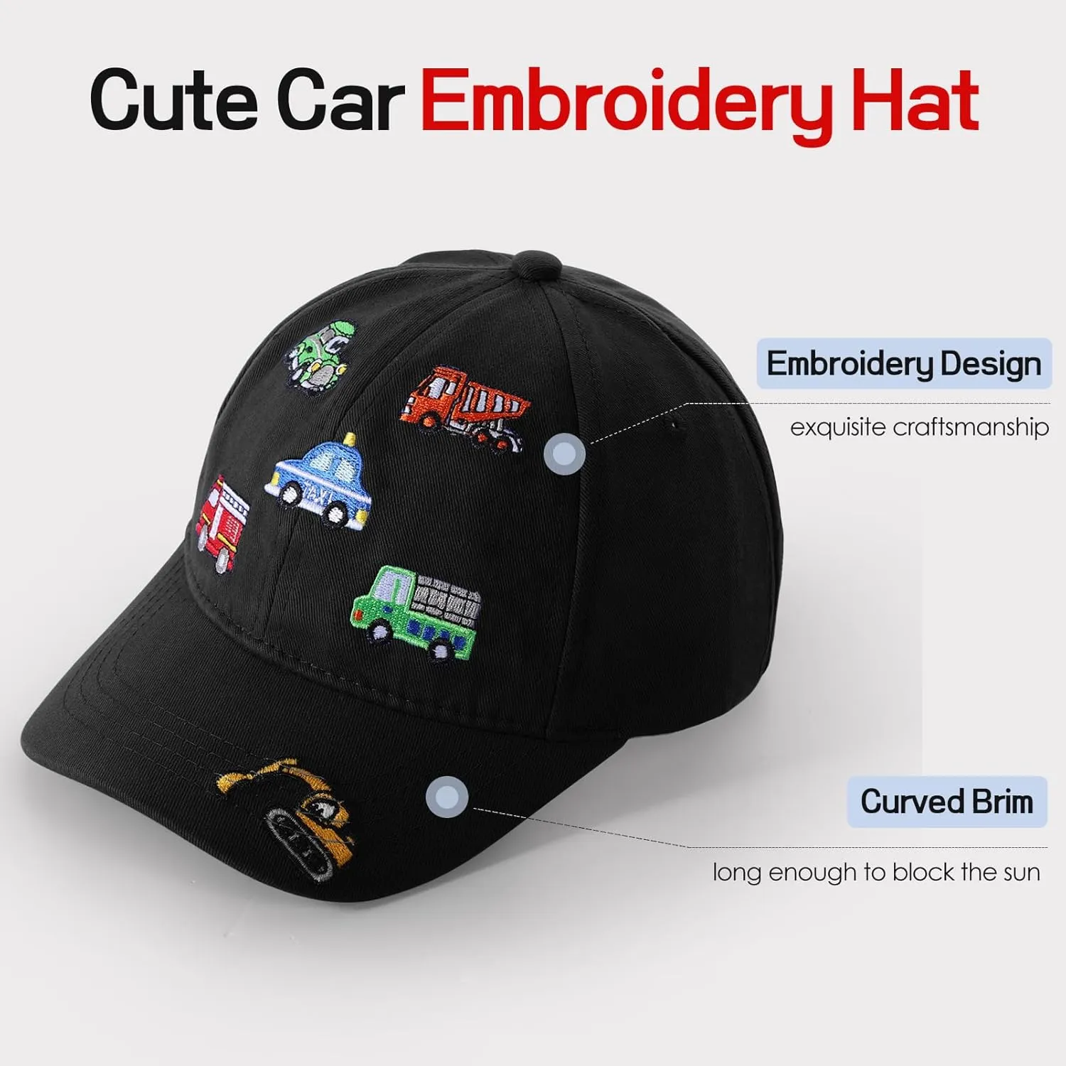 Kids Cute Car Embroidered Baseball Caps Toddler Trucker Hats Sun Protection Cap for Boys Girls 3-8 Years