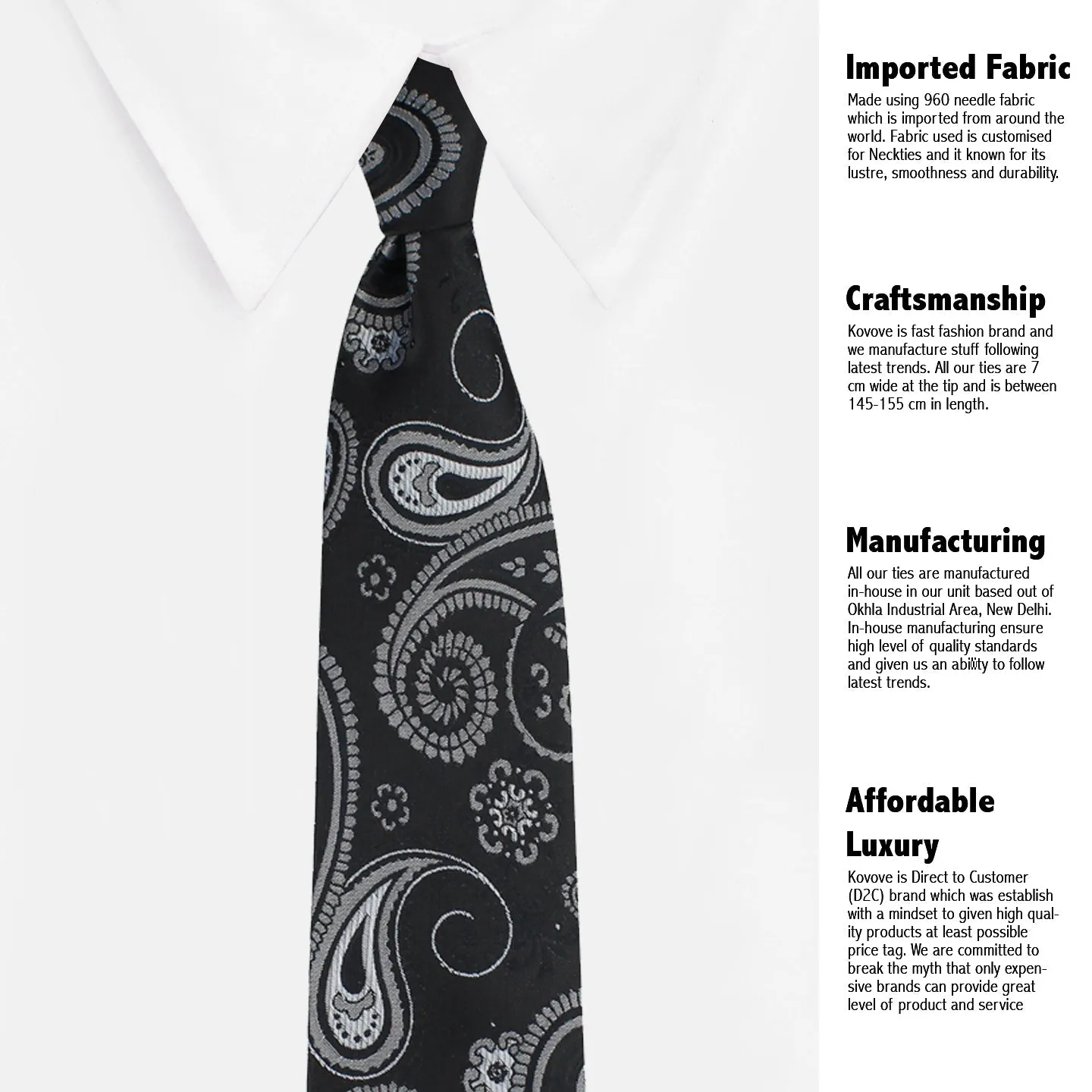Kovove Refreshing Black Paisley Neck Tie For Men
