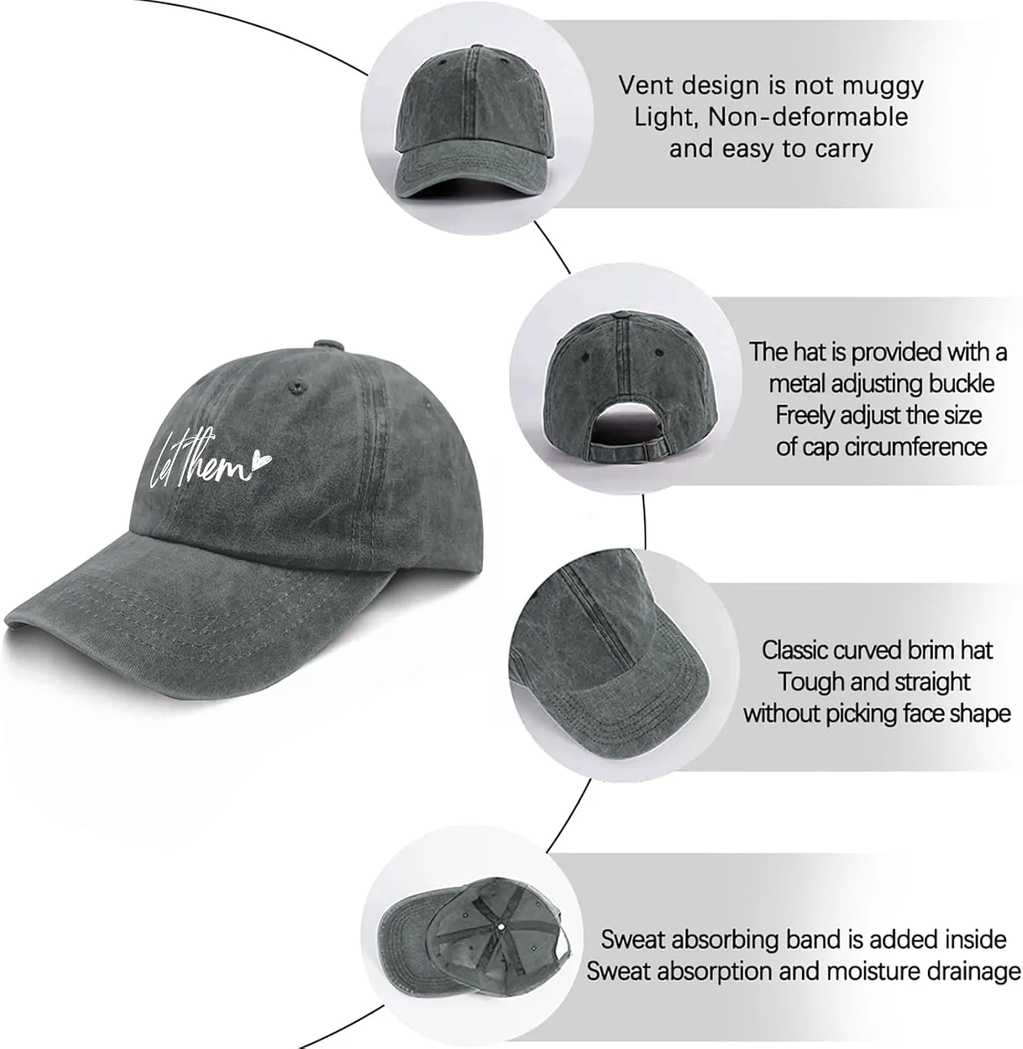 Let Them Funny Hat for Men Classic Washed Distressed Baseball Caps