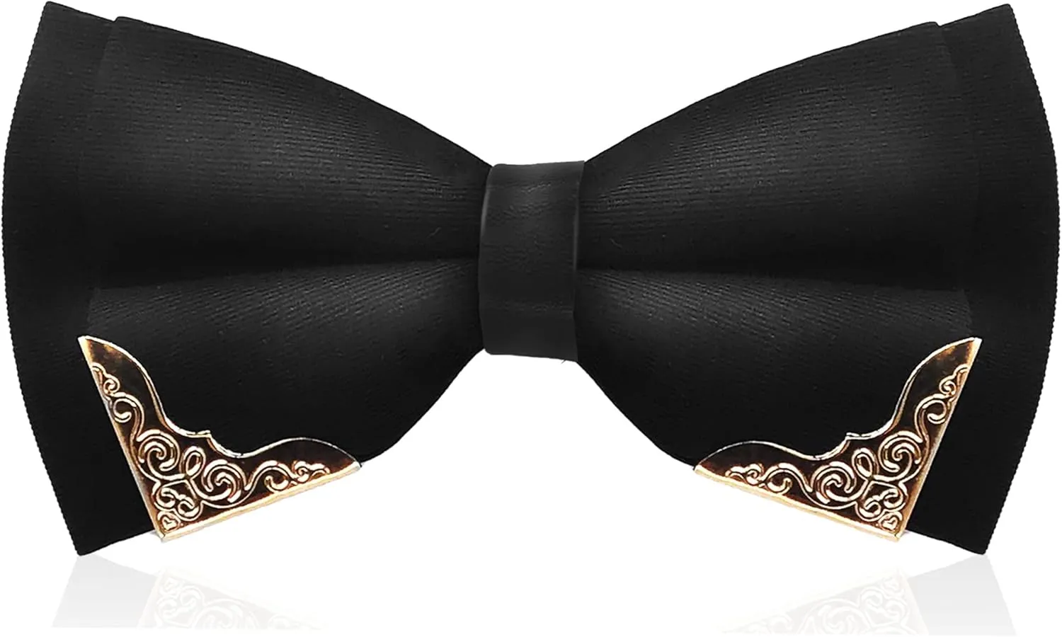 MENDENG Men's Metal Gold Bow Ties for Men Women PU Leather Satin Formal Bowtie
