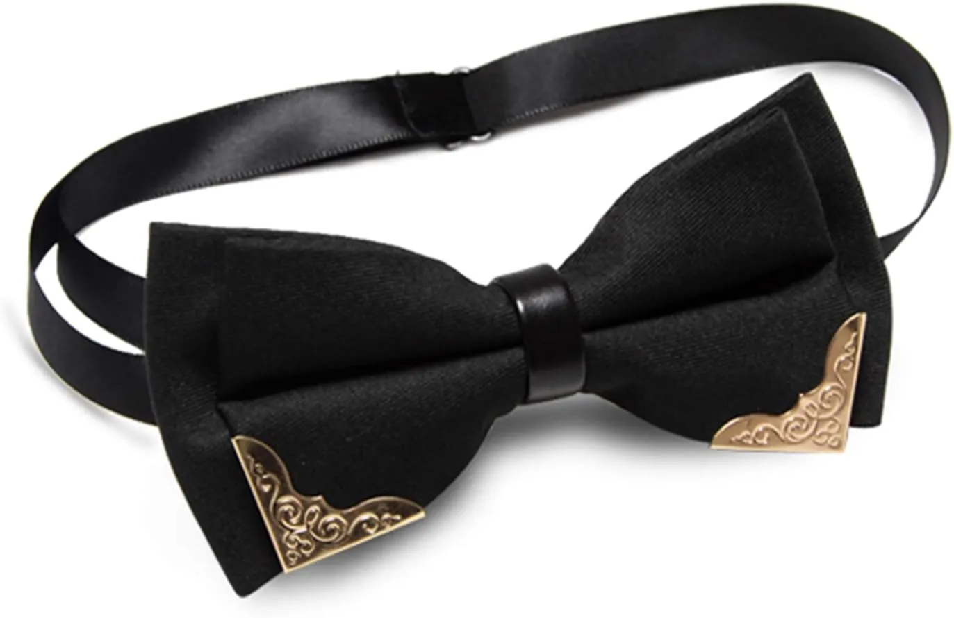MENDENG Men's Metal Gold Bow Ties for Men Women PU Leather Satin Formal Bowtie