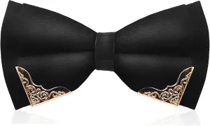 MENDENG Men's Metal Gold Bow Ties for Men Women PU Leather Satin Formal Bowtie